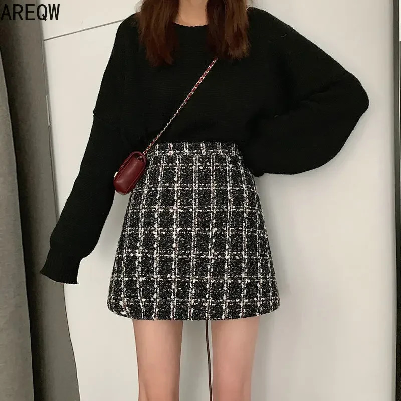 Style for Autumn and Winter Women Tweed Skirts Korean of The Cover Hip Plaid Skirt Female 250206Z