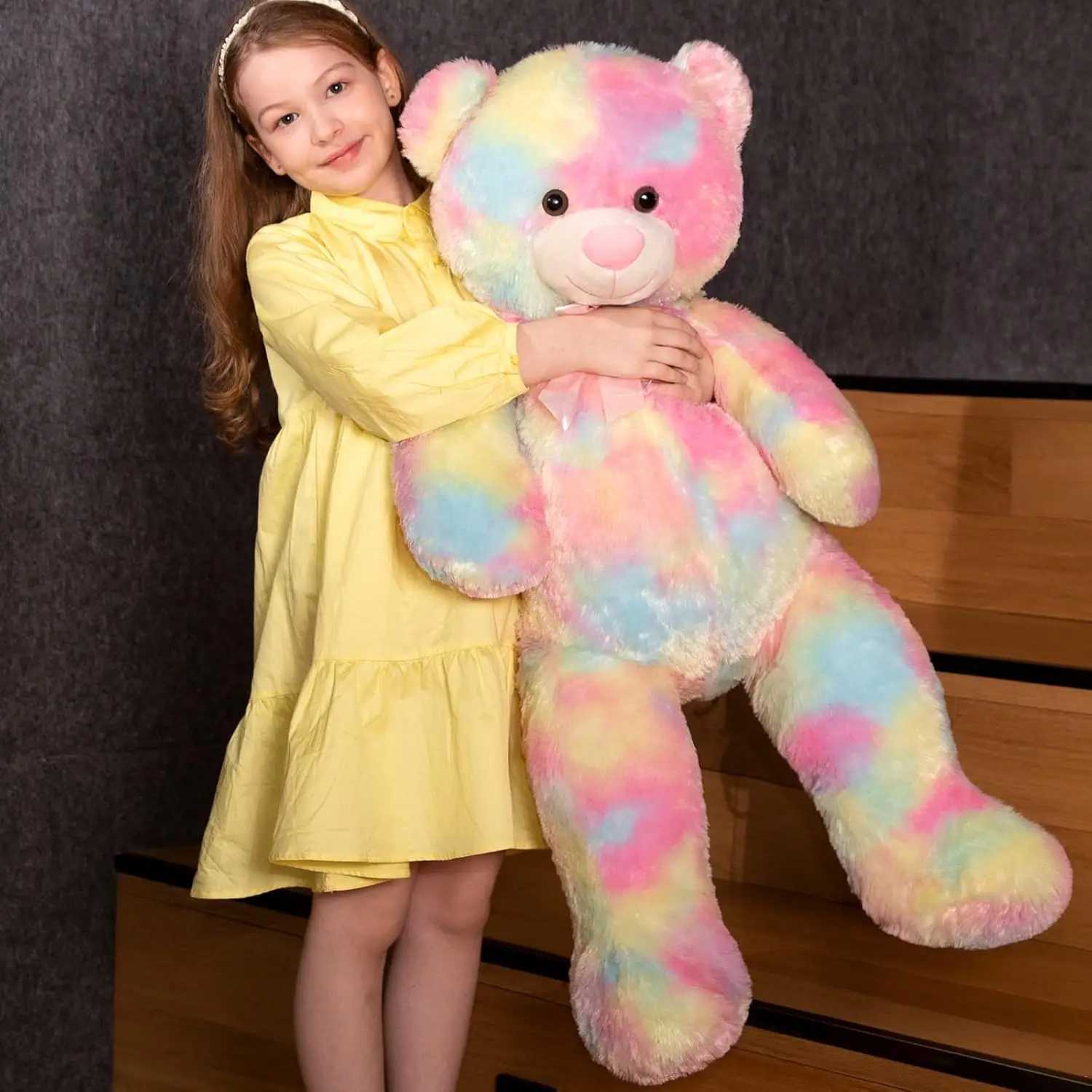 Big Fried S Colorful Teddy Bear Plush Toy Girlfriend and Child Tie Dye 39 inches Y250208 Y260128