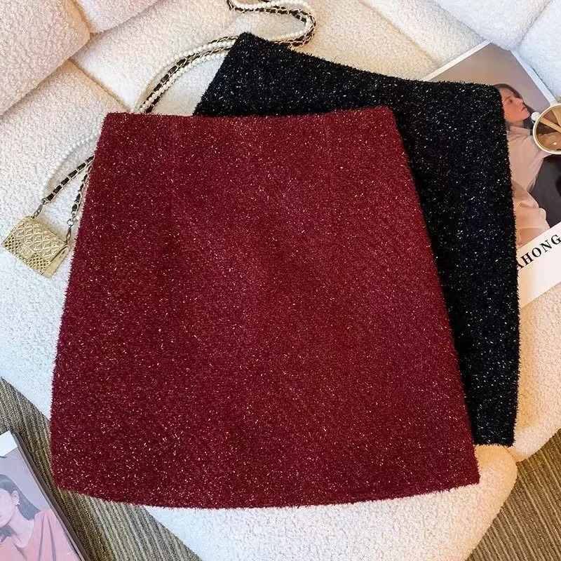 2024 HighWaisted Tweed Mini Dress AntiExpre Skirt Versatile For Year Atmosphere Celebration 250206Z