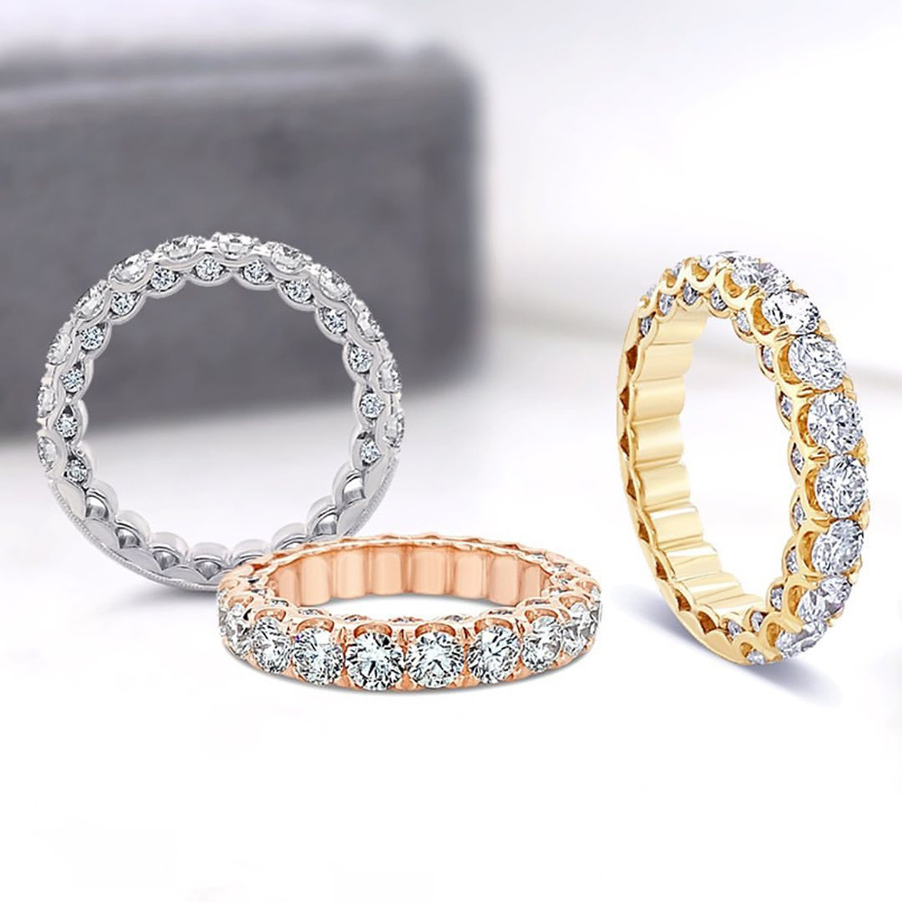 Unique Design Rose Gold 925 Silver Color Round 5A Cubic Zircon CZ Diamond Gemstones Eternity Band Ring for Women Anniversary Gift Jewelry Wholesale