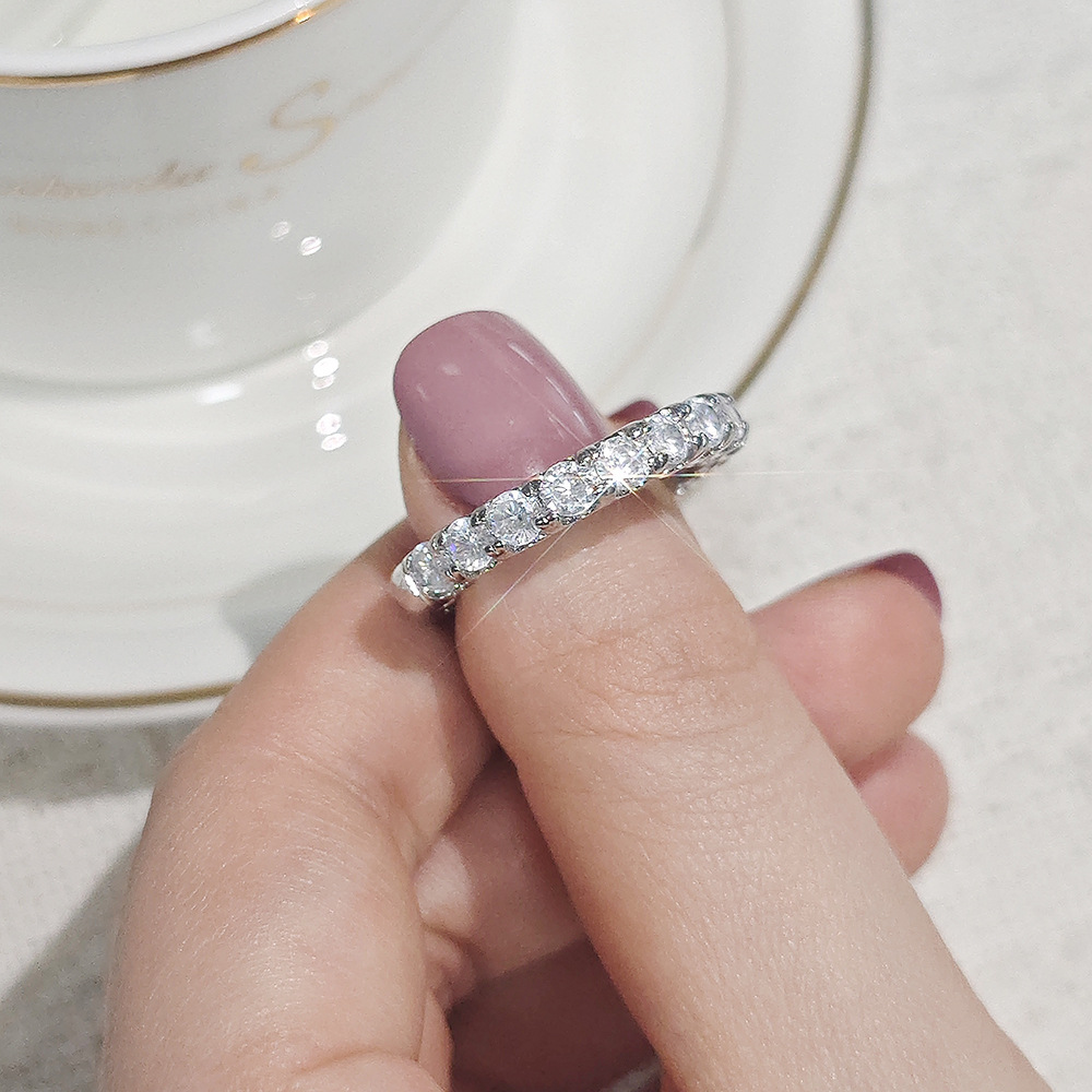 Unique Design Rose Gold 925 Silver Color Round 5A Cubic Zircon CZ Diamond Gemstones Eternity Band Ring for Women Anniversary Gift Jewelry Wholesale