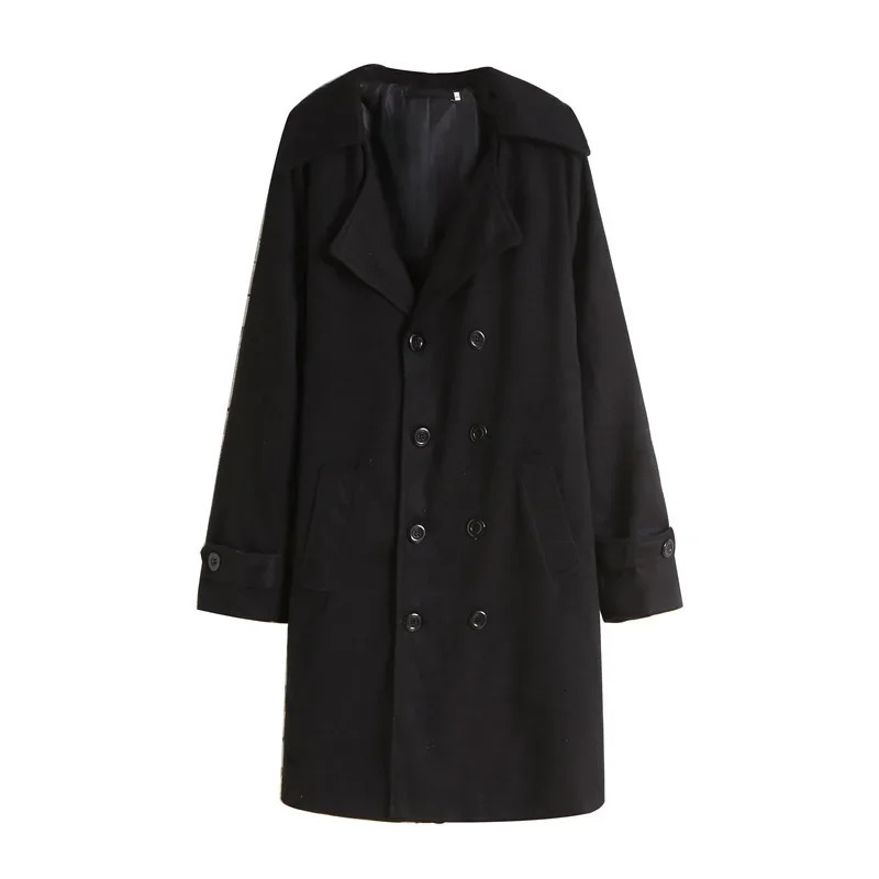 Mens Double Breasted Nylon Trench Coat Mid Length Trendy Slim Fitting Casual Woolen 250208