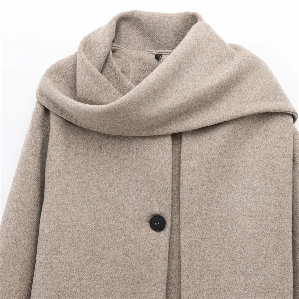 RZRA 2024 with scarf round neck long sleeves single pocket loose temperament simple jacket womens winter products 250110Z