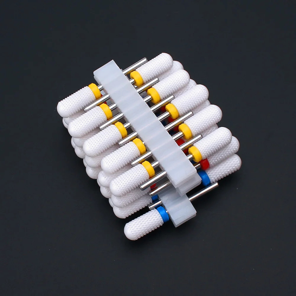 10pc/Set Milling Cutter Ceramic Nail Drill Bits Electric Manicure Files Kit Cuticle Burr Gel Polish Tools Accessories 250210