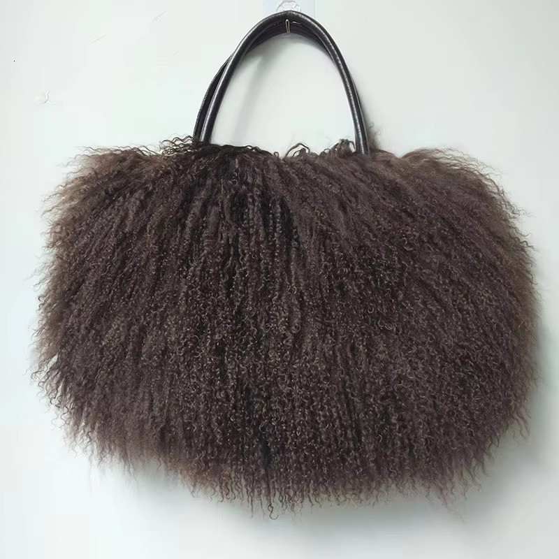 Winter Women Real Mongolia Lamb Handbag Fashion Female Genuine Fur Bag Leather Casual BagVoyage