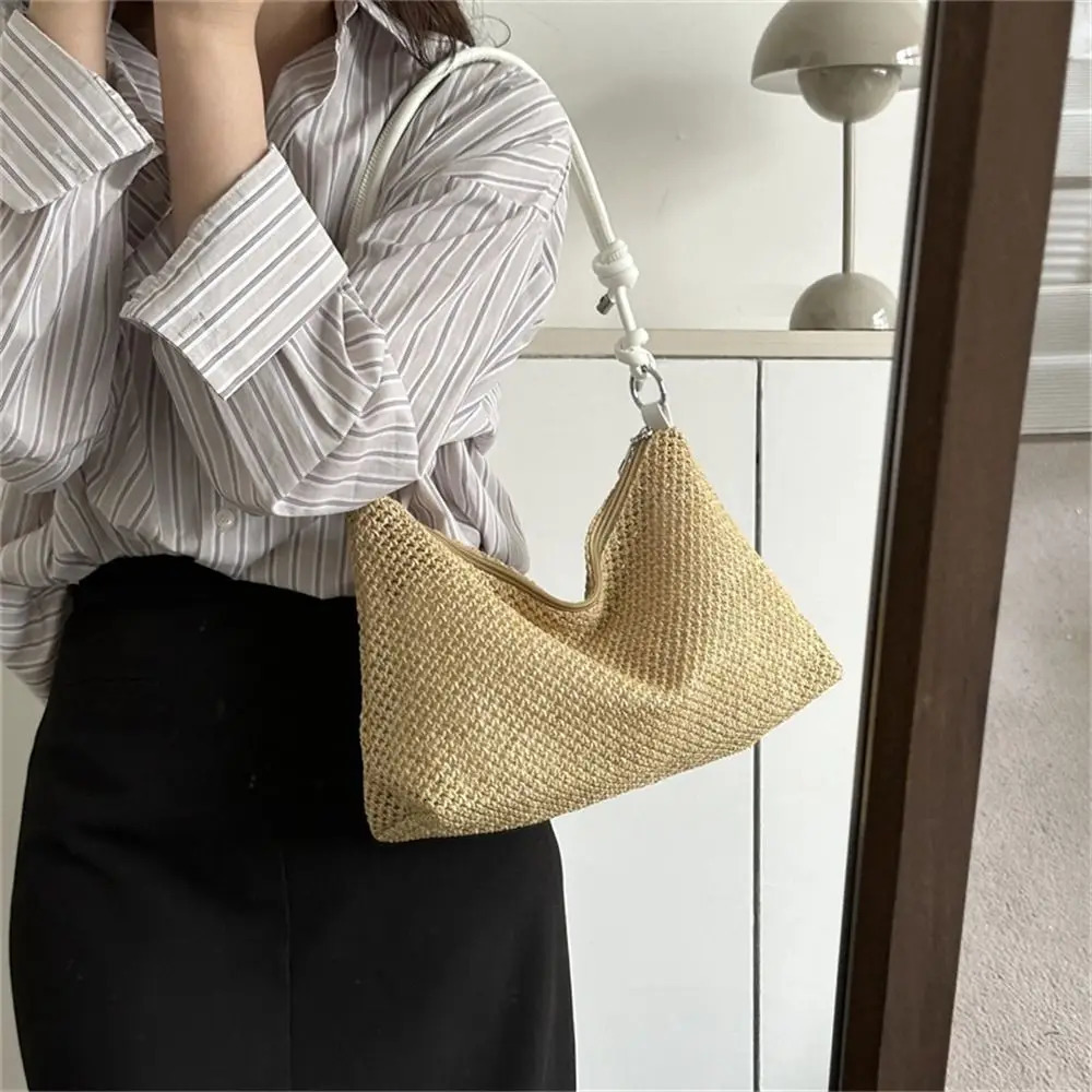 Large Capacity Woven Straw Bag Summer Beach Rattan Handbag Women Handmade Braid Shoulder Bag Fashion Tote Bag 250207