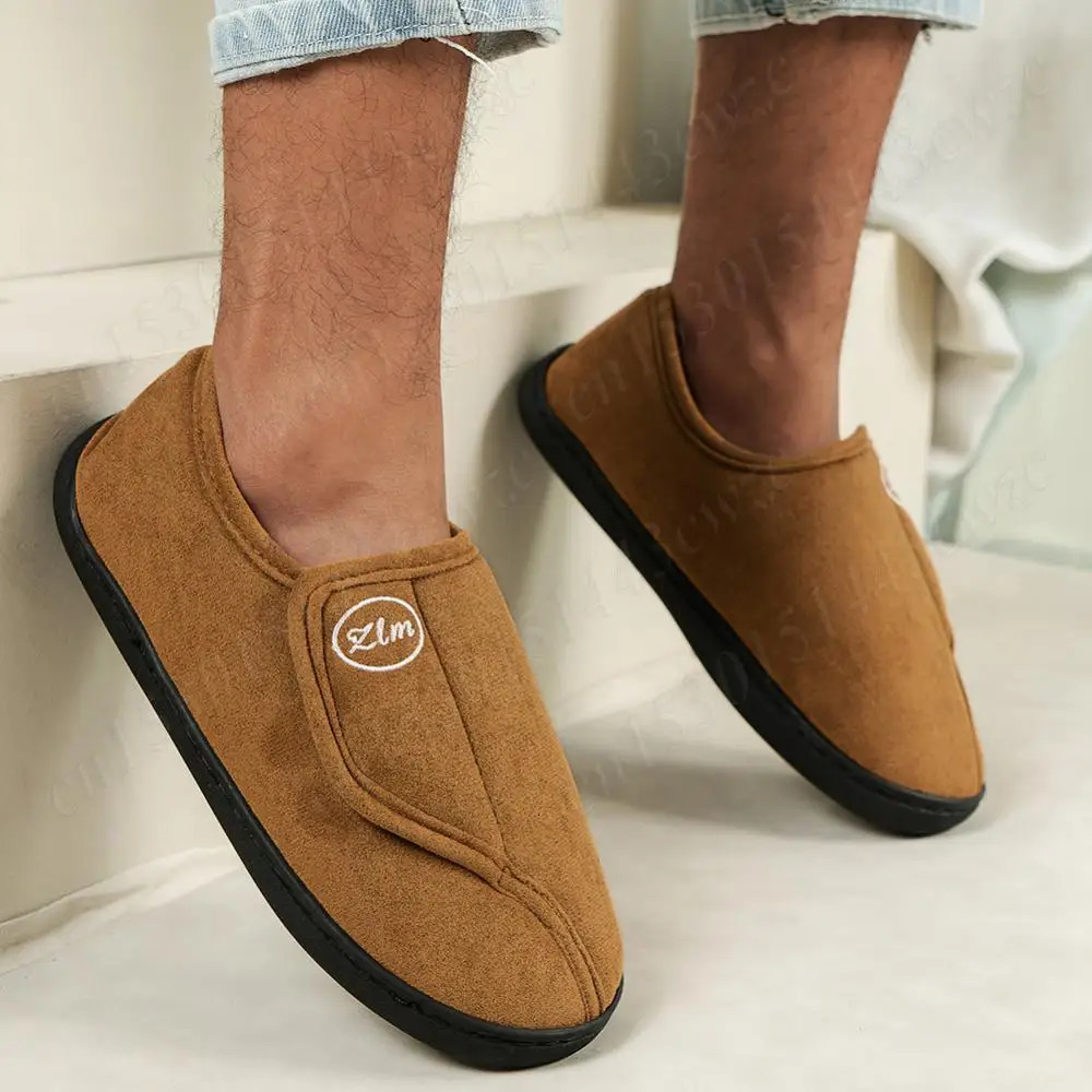 House Shoes for Men Suede Leather Slippers Non-Slip Slip-on Shoes Comfy Warm Plush Indoor/Outdoor for Diabetic Swollen Feet 250214
