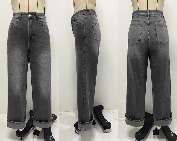Women Jeans Wide Leg Pant Denim Long Pants High Waist Vintage Button Pocket Y2k Tops Straight Trousers Simple Loose Streetwear 250206