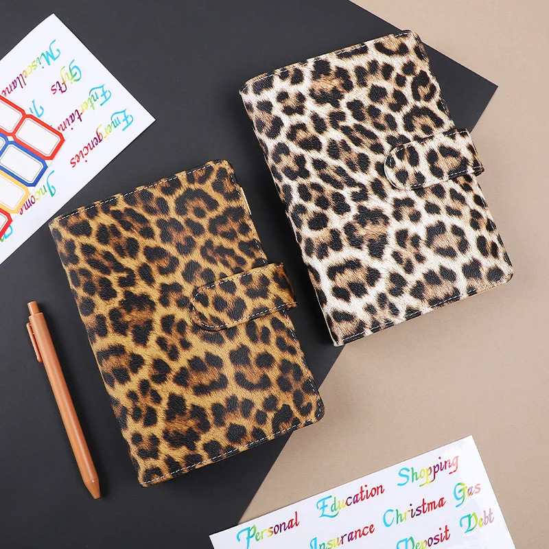 A6 Leopard Print Loose Leaf Cover Plan Book Binder 6 Holes Cash Budget Binder Notebook Office Stationery 250207