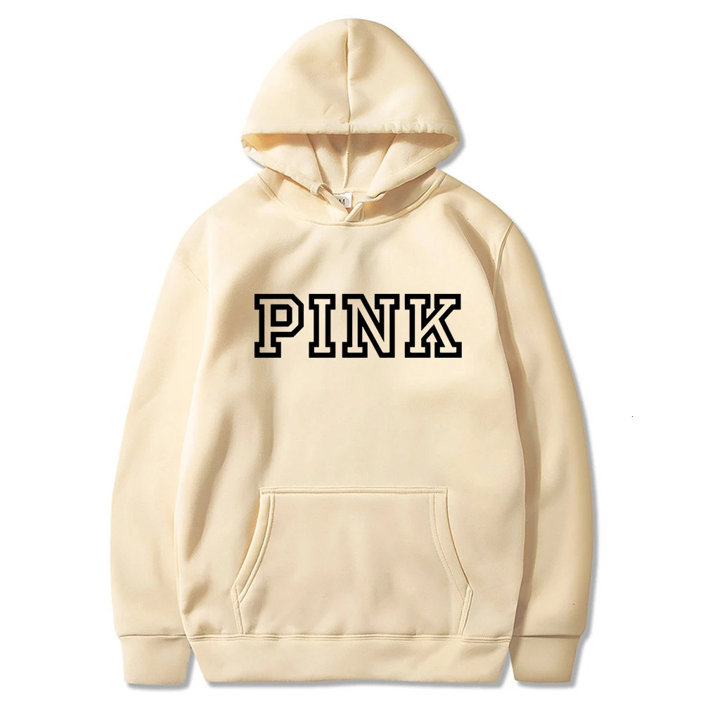 PINK Letter Printed Hoodies Hip Hop Women Street Style Hoody Autumn Loose Fleece Clothing Comfortable Pullover Sweatshirt 250116