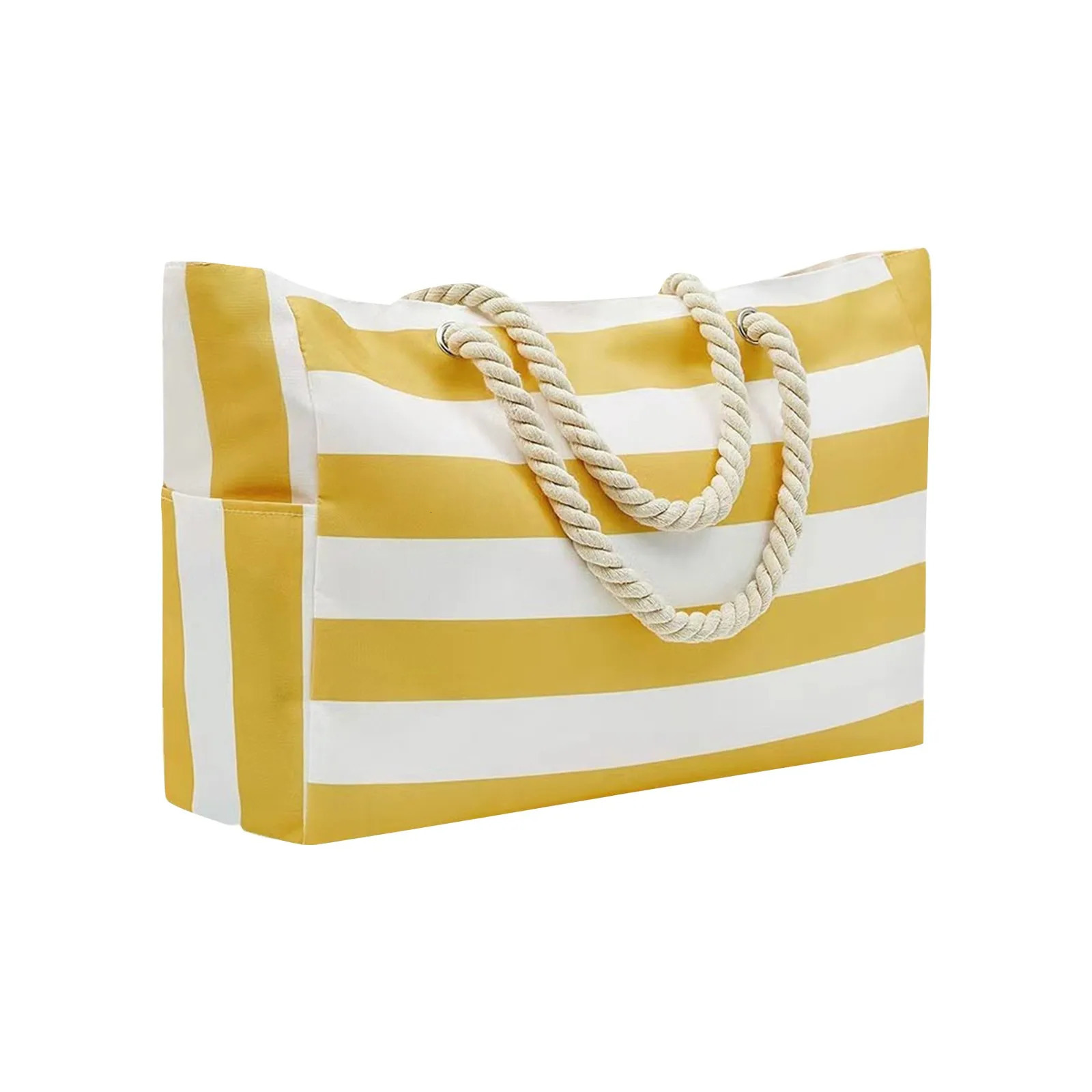 Striped Zipper Double Outer Bag Canvas Polyester Beach Bag For Outdoor Travel Seaside Vacation Large Capacity 250207