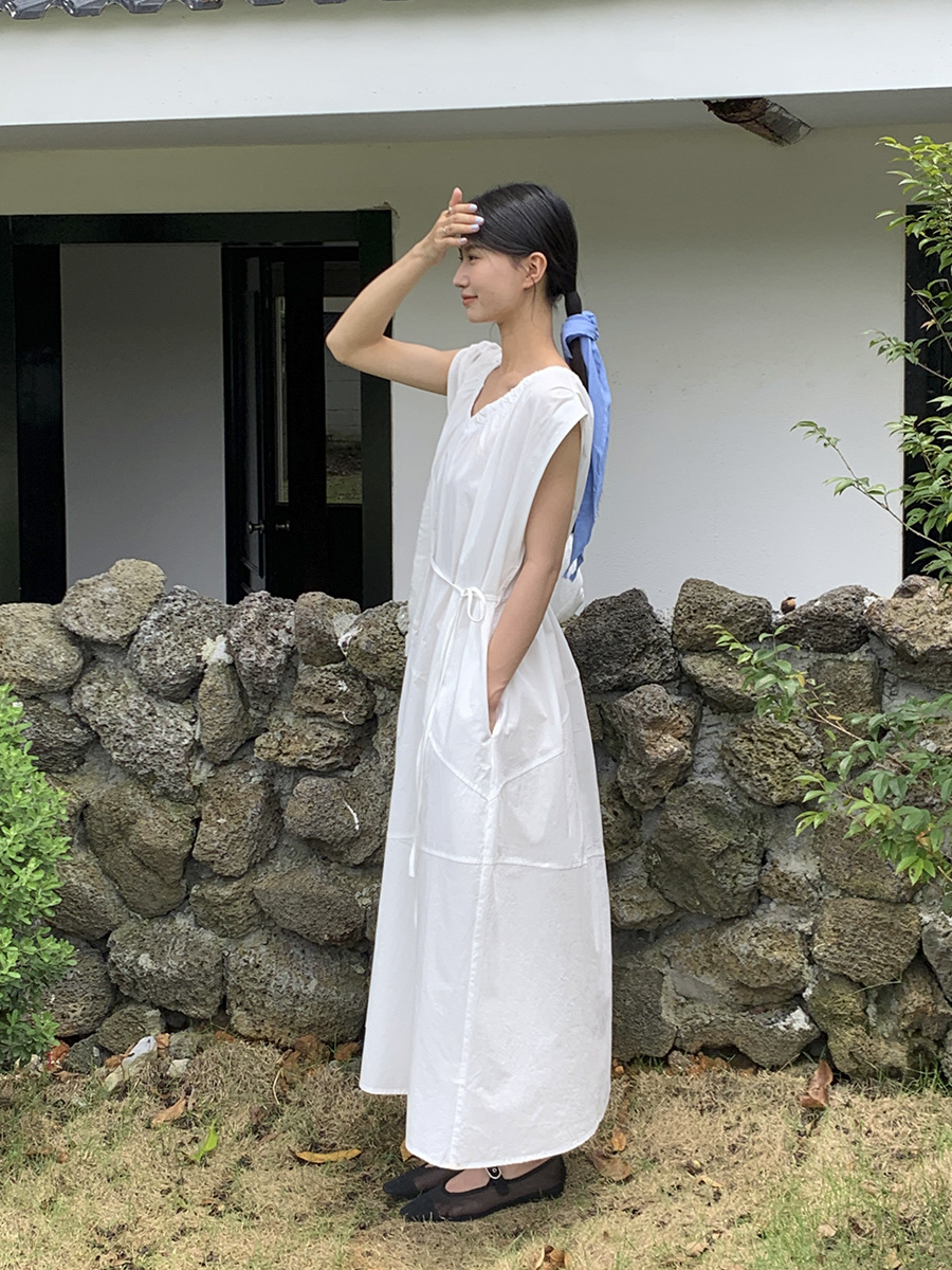 P270 Summer Korean style new puff sleeve dress women's mid-length skirt
