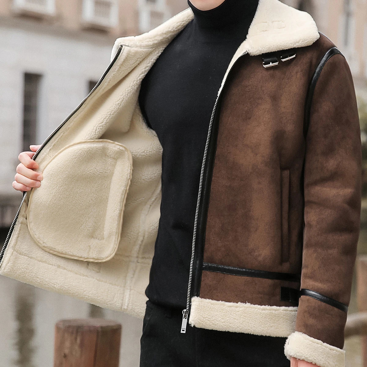 Mantere PER Mens Motorchle Motore Scheda Pilot Bomber Retro CON Collare Sude Co…
