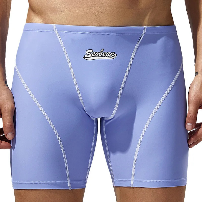 Mens Board Seamless Breathable Quick Drying Fitness Swimwear Swimming Trunks Long Boxer Shorts Low Waist Slip Swimsuits Z260313