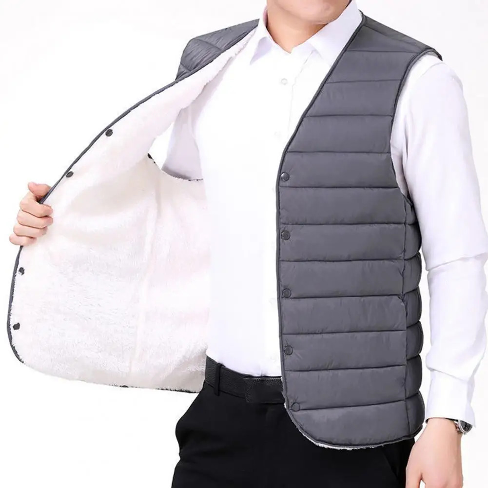 Father Winter Vest Padded Plush Solid Singlebreasted Sleeveless Coldproof Outerwear Plus Size Cotton Waistcoat for Outdoor 250110Z