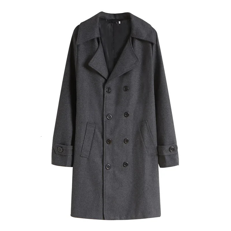 Mens Double Breasted Nylon Trench Coat Mid Length Trendy Slim Fitting Casual Woolen 250208