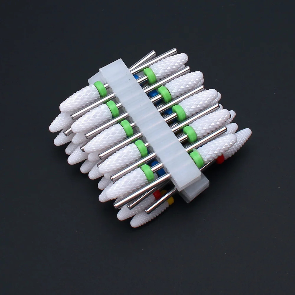 10pc/Set Milling Cutter Ceramic Nail Drill Bits Electric Manicure Files Kit Cuticle Burr Gel Polish Tools Accessories 250210