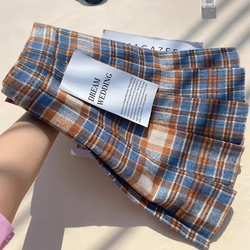 Tweed Plaid Pleated Skirt Women Fall Winter High Waist Jk Pretty Style Mini Wool Blend Fashion Chic Sweet 250206