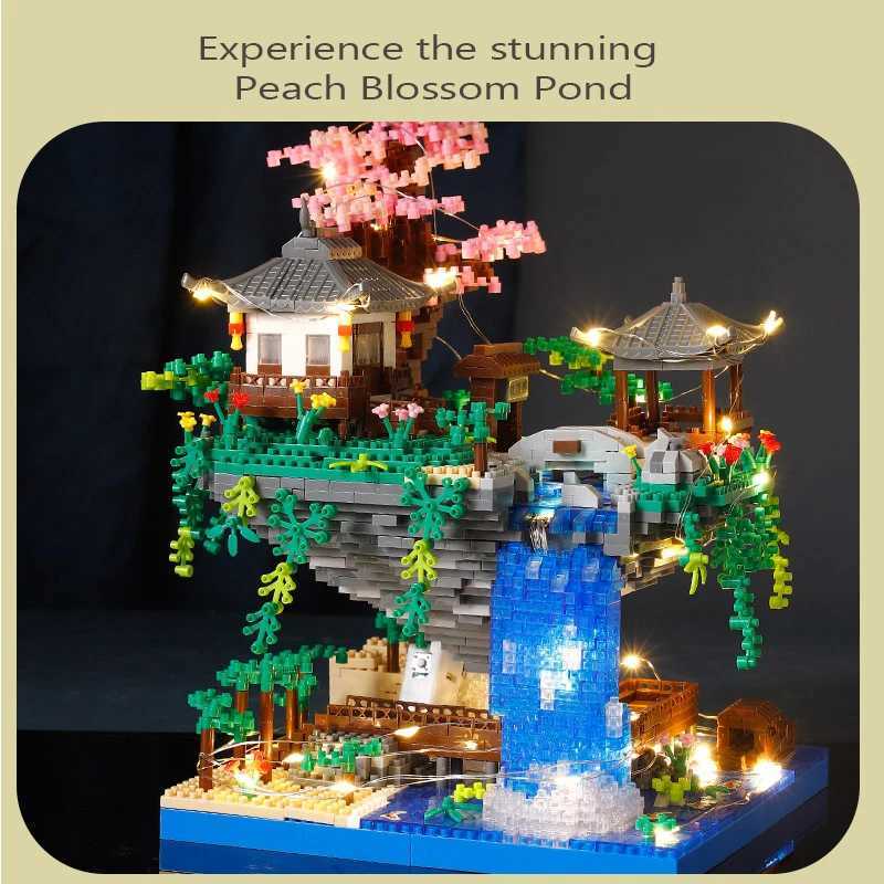 Blocks Peach Blossom Pool Castle Building Blocks Assembling Series Building Model Educational Childrens Micro-Particle Assembling Deco H250207