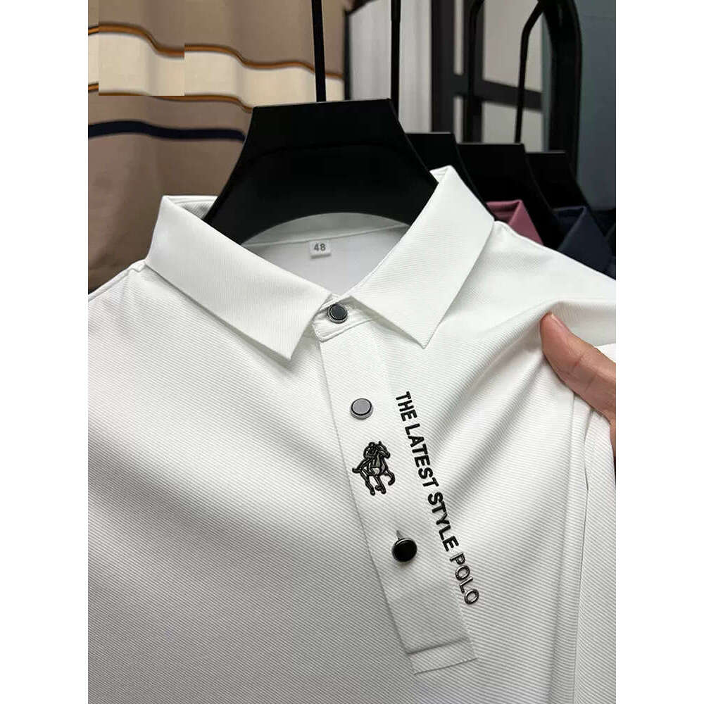 High end summer polo shirt, business casual, seamless ice silk short sleeved T-shirt, lapel, small horse logo hot stamping