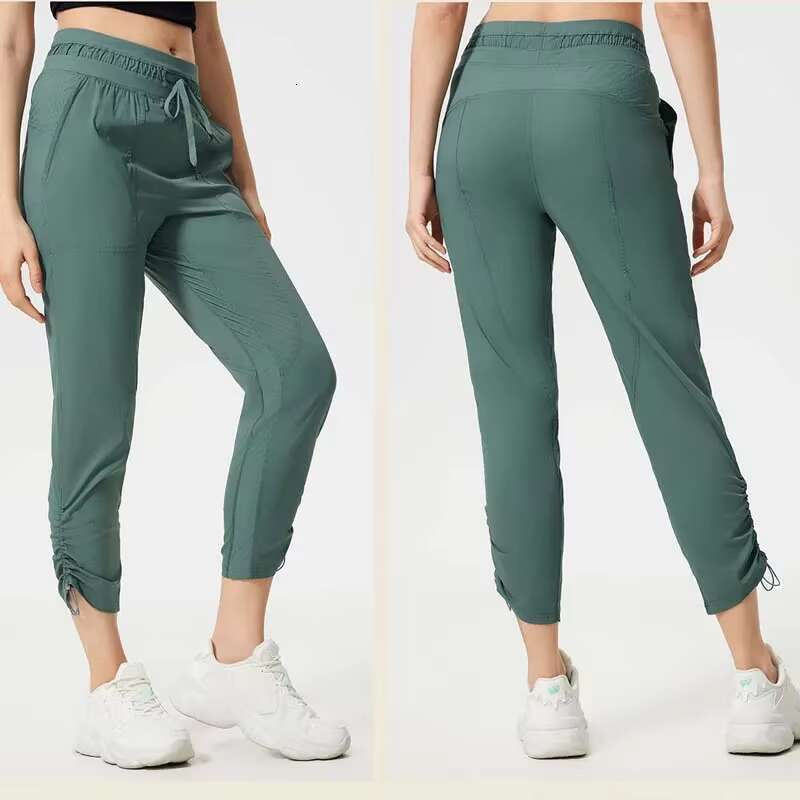 27'' Dance Studio Mid-Rise Cropped Pant Women Casual Lightweight Cinchable Hem Jogger Drawstring Sweatpants With Front Pockets