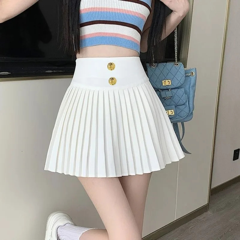 Autumn Winter Tweed Pleated Skirt For Women High Waist Slim Retro Short 250206Z