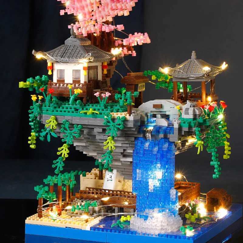 Blocks Peach Blossom Pool Castle Building Blocks Assembling Series Building Model Educational Childrens Micro-Particle Assembling Deco H250207