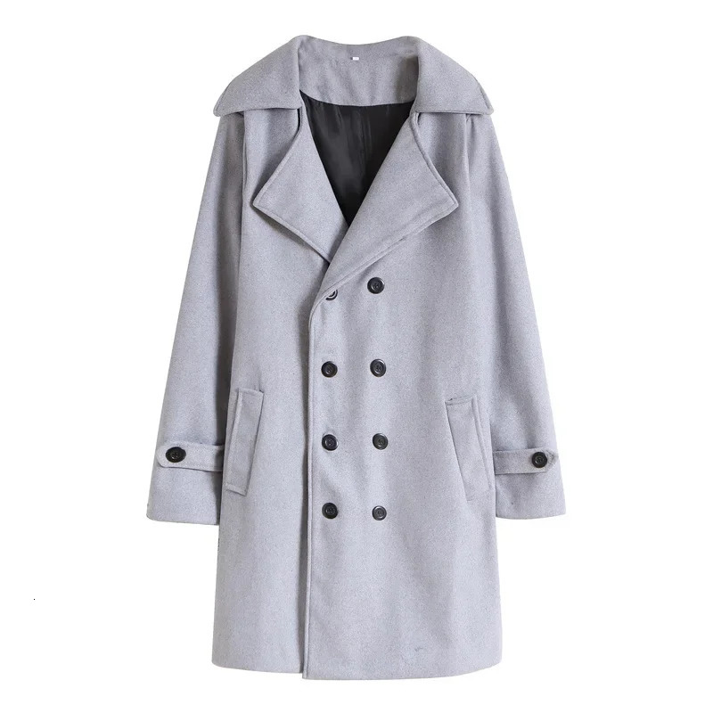 Mens Double Breasted Nylon Trench Coat Mid Length Trendy Slim Fitting Casual Woolen 250208