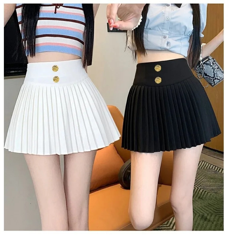 Autumn Winter Tweed Pleated Skirt For Women High Waist Slim Retro Short 250206Z