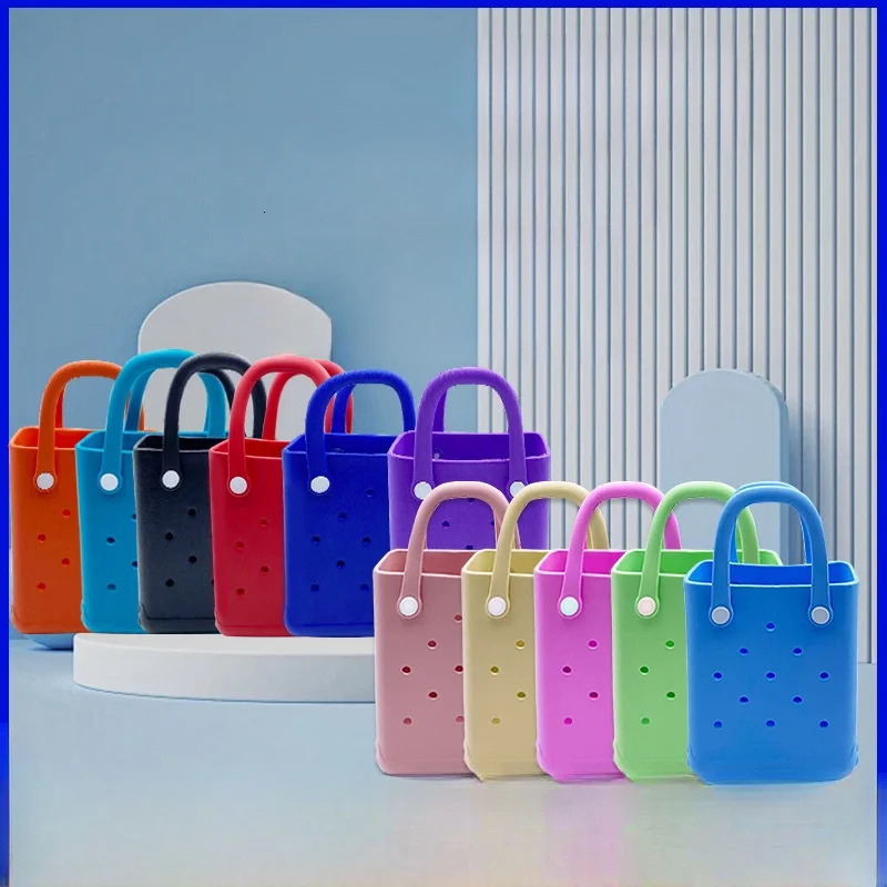 Colorful Pattern Flower Mini Jelly Bag - Small Hole Washable Waterproof EVA Beach Storage Bag 250207