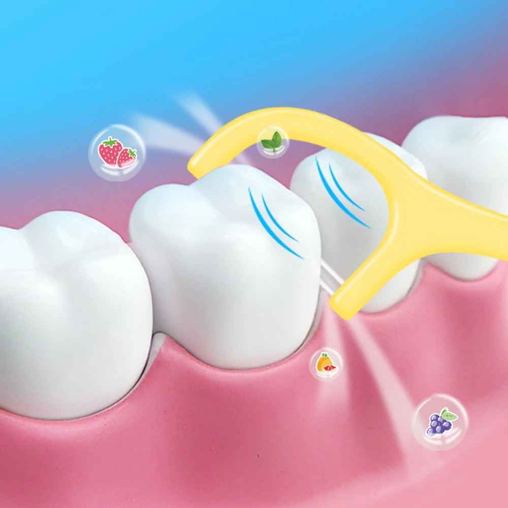 50Pcs Box Fruit Flavor Dental Floss Pick Teeth Cleaner Double Line High Tensile Force Stick Portable Toothpick Hygiene 250108