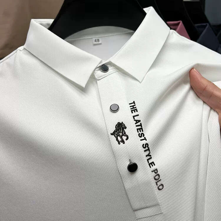 High end summer polo shirt, business casual, seamless ice silk short sleeved T-shirt, lapel, small horse logo hot stamping