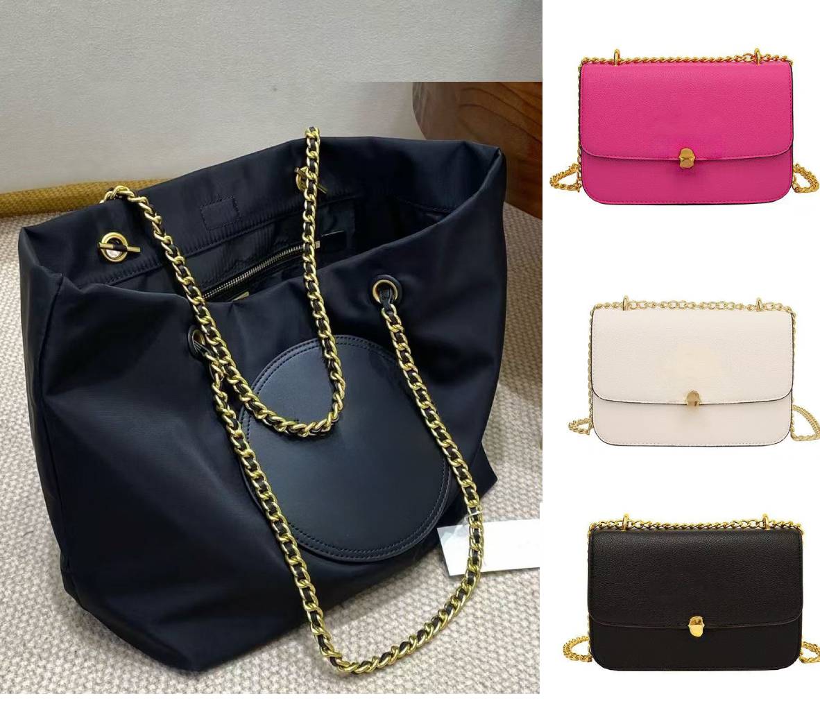 tori nylon chain big tote bags mini flat bag with metal buckle leather designer shoulder for crossbody women black classic shoulders bag fashion purses