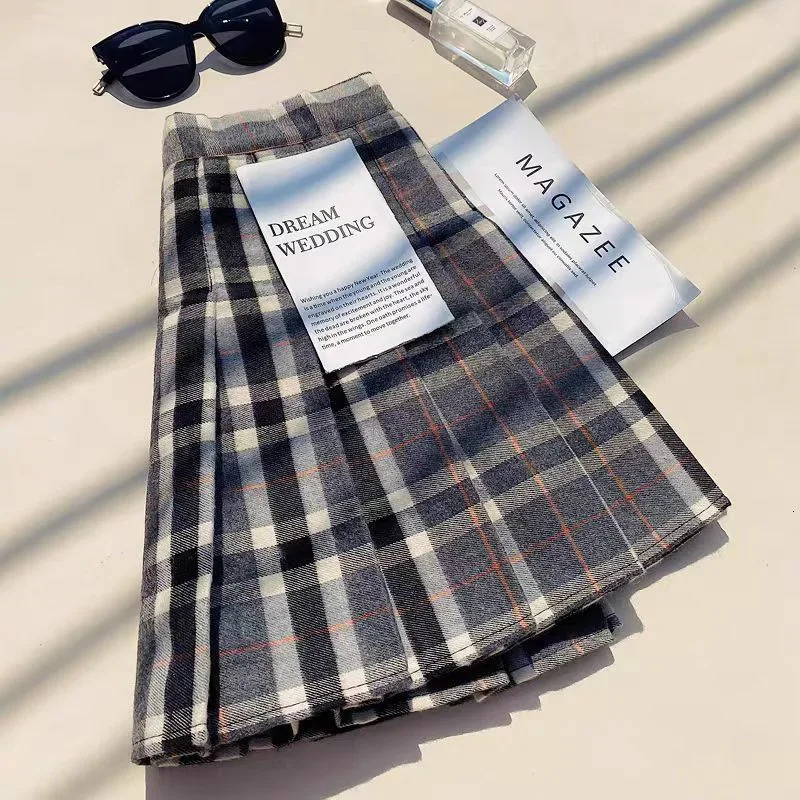 Tweed Plaid Pleated Skirt Women Fall Winter High Waist Jk Pretty Style Mini Wool Blend Fashion Chic Sweet 250206