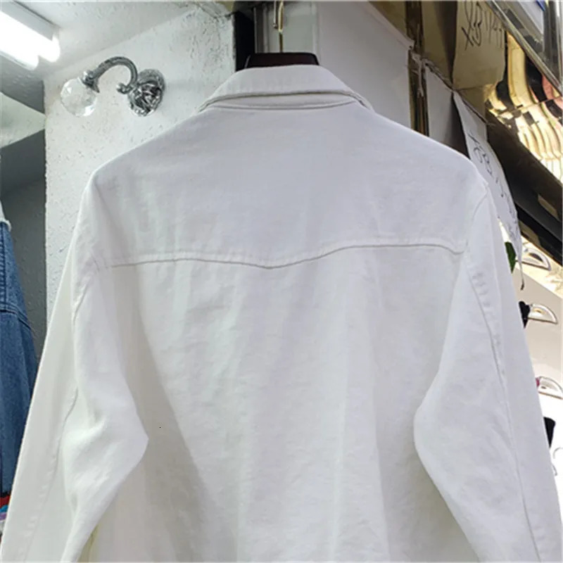 Heavy Work Diamonds Rivet White Blue Denim Jacket Women Loose Short Cow Outerwear Long Sleeve Big Pocket Jeans Jacket Female 250122