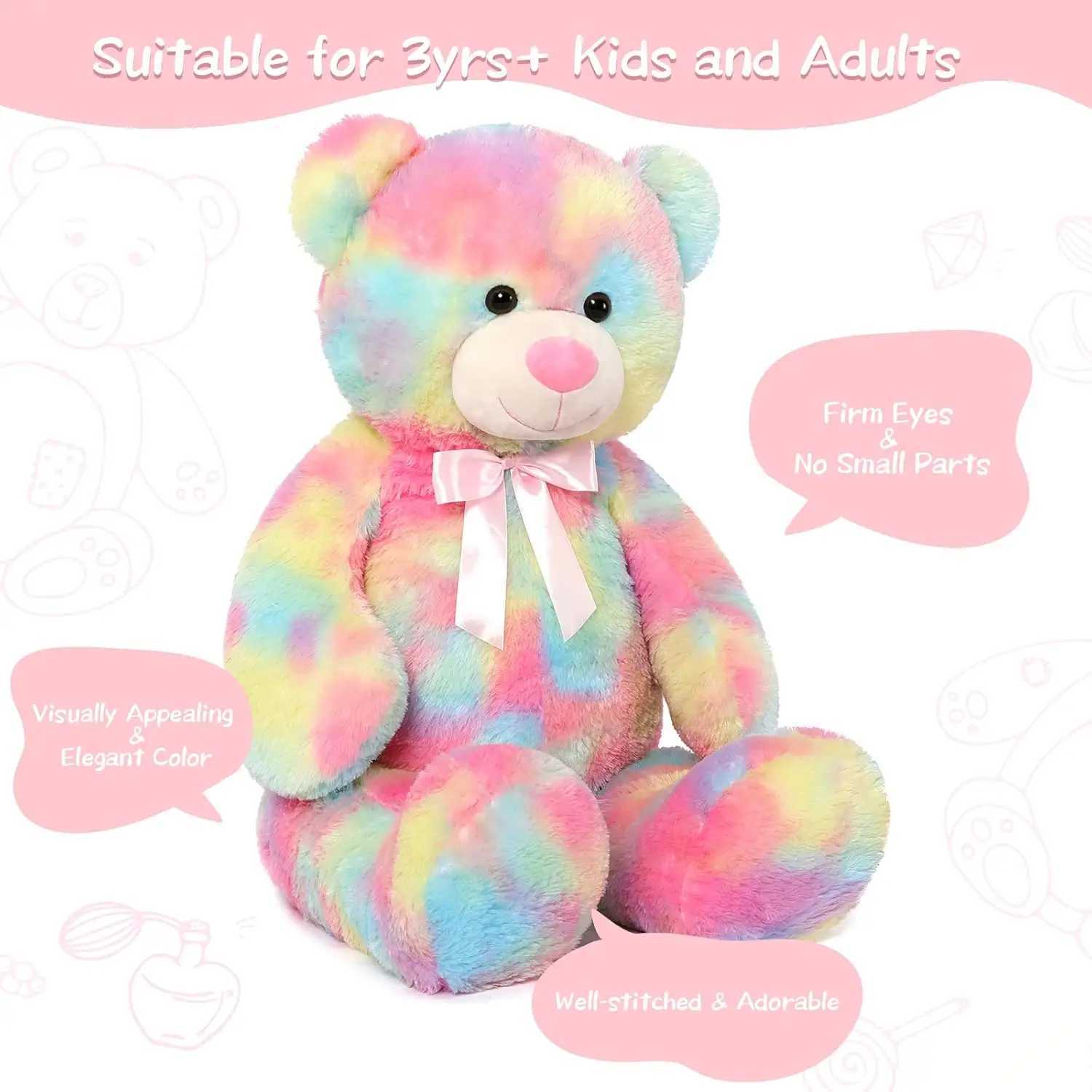 Big Fried S Colorful Teddy Bear Plush Toy Girlfriend and Child Tie Dye 39 inches Y250208 Y260128