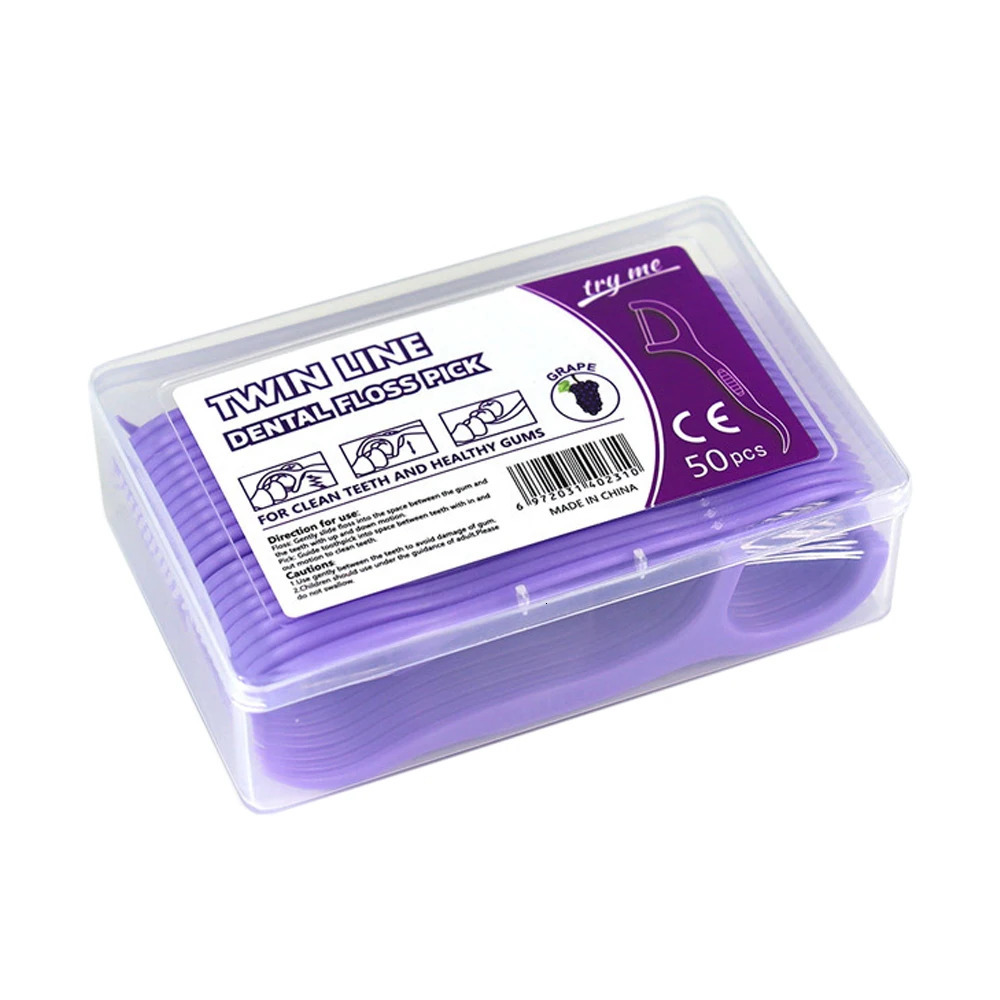 50Pcs Box Fruit Flavor Dental Floss Pick Teeth Cleaner Double Line High Tensile Force Stick Portable Toothpick Hygiene 250108