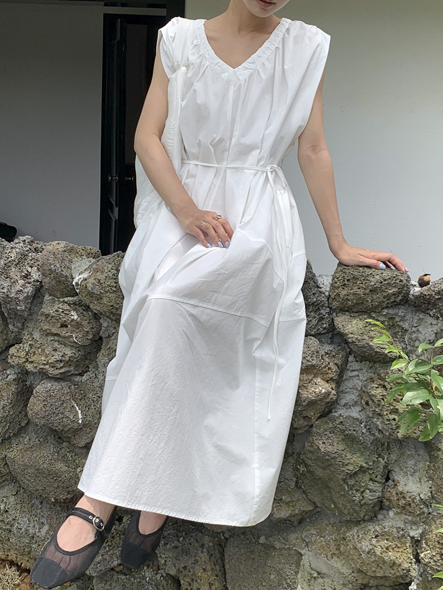 P270 Summer Korean style new puff sleeve dress women's mid-length skirt