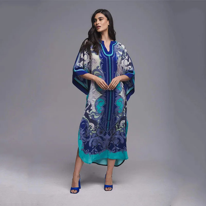Women Swimsuit Beach Cover Up dress Sleeve Kaftan Beach Tunic Long Pareos Bikinis Cover ups Summer Robe Beach Beachwear 250208
