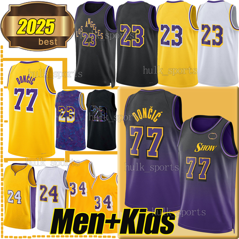 77 Doncic 23 James 6 Basketball Jerseys 9 Bronny James Jr. 33 Abdul-Jabbar 34 Los City Purple Yellow 8 Black Angeles 24 Men Kids Youth Retro Shrits Vest