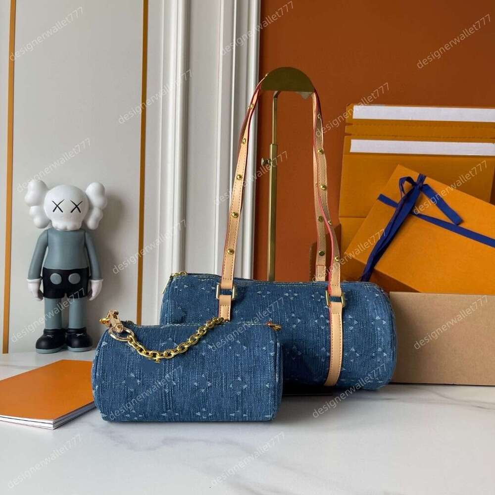 10A Luxury womens designer bag denim papillon cylindrical leather tote bags ladies handbag shoulder crossbody wallet 2 Pieces/Set bags purse M46830 high quality
