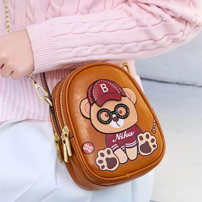 Fashionable Small Shoulder Bags Woman Cute Bear Mini Cellphone Women's Multi Pockets Purse Crossbody Bag Gift For Girl