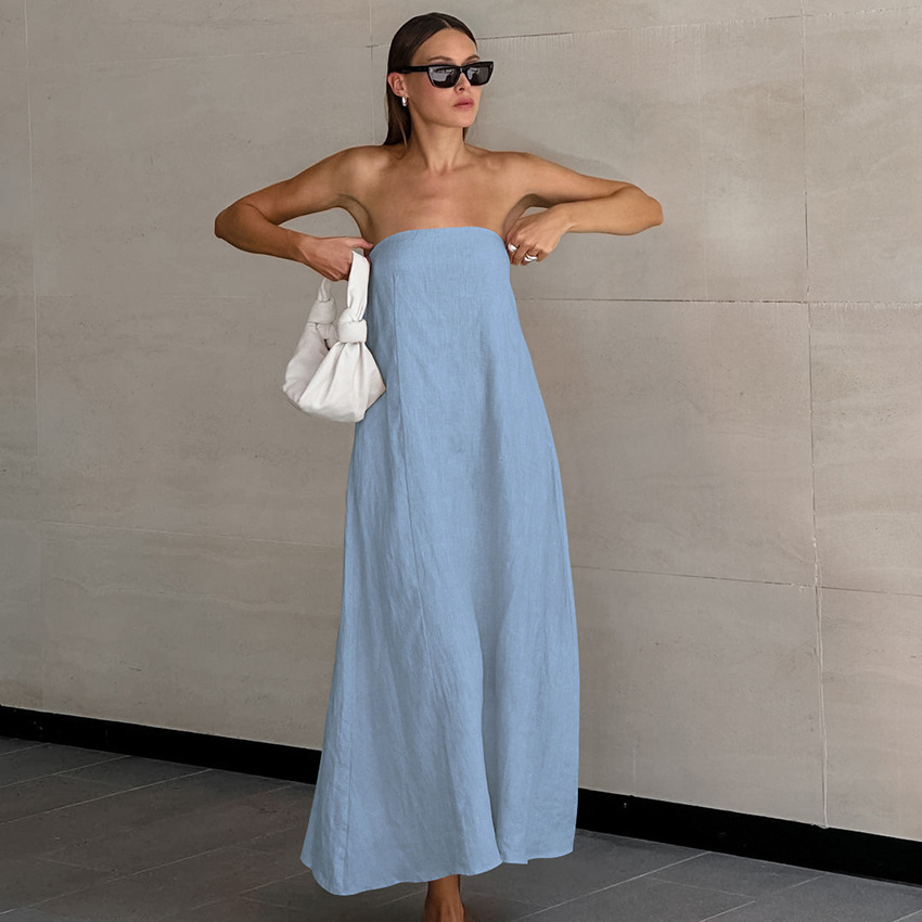 G2110 sexy design simple dress 2024 new cross-border slim temperament tube top solid color long dress for women