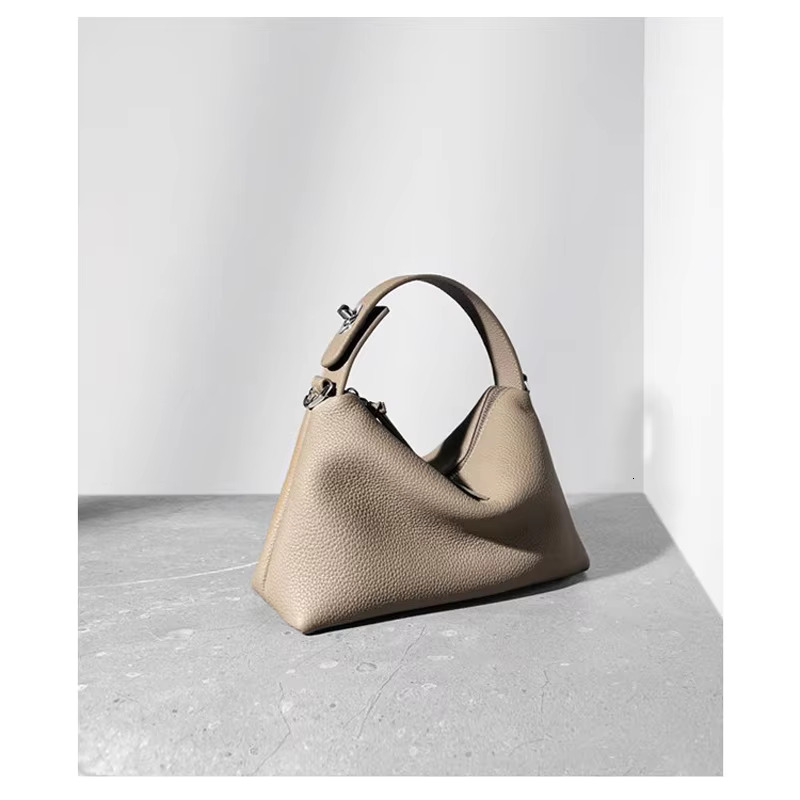 Ladies Genuine Leather Bags - Elegant Pillow Style Shoulder Bag Soft Cowhide, High-Quality Commute Tote For Women In Gray
