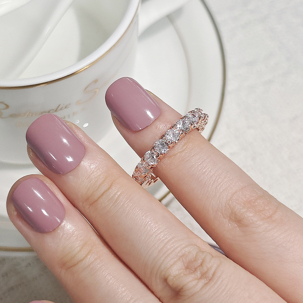 Unique Design Rose Gold 925 Silver Color Round 5A Cubic Zircon CZ Diamond Gemstones Eternity Band Ring for Women Anniversary Gift Jewelry Wholesale