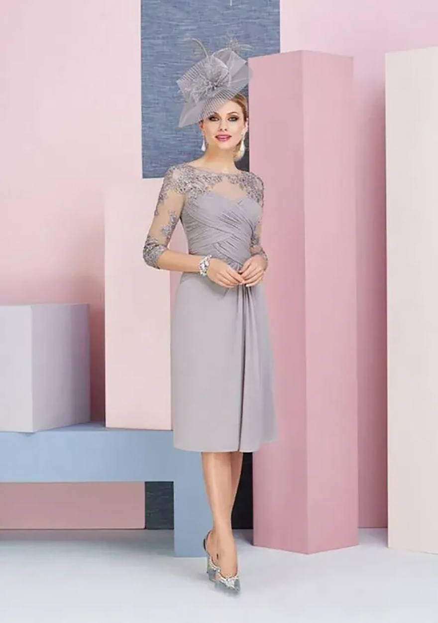 Knee Length Elegant Chiffon Of The Bride Dresses With Cape Lace Appliqued Formal Mother Arabic Evening Gowns Prom Dress 2025