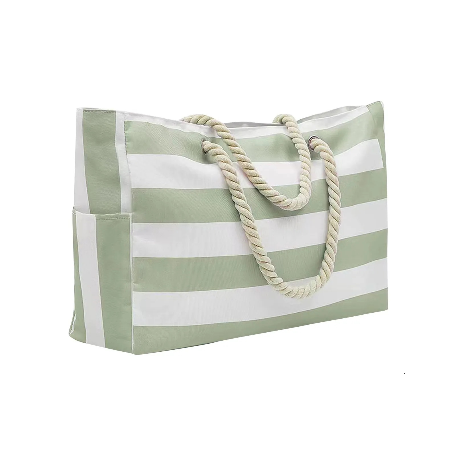 Striped Zipper Double Outer Bag Canvas Polyester Beach Bag For Outdoor Travel Seaside Vacation Large Capacity 250207