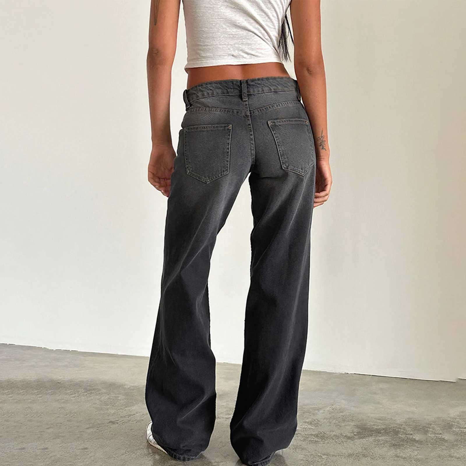 Women Vintage Aesthetic Y2k Low Rise Baggy Jeans Loose Fit Boyfriend Straight Wide Leg Jeans Trendy Stretch Long Denim PantsT250208
