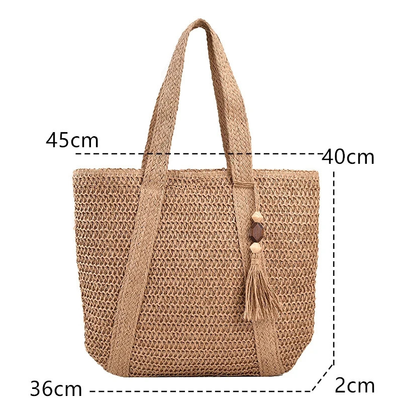 Large Capacity Weave Tote Bag Summer Travel Beach Straw Handbag Tassel Female Bohemian Shoulder Bag for Women 250207