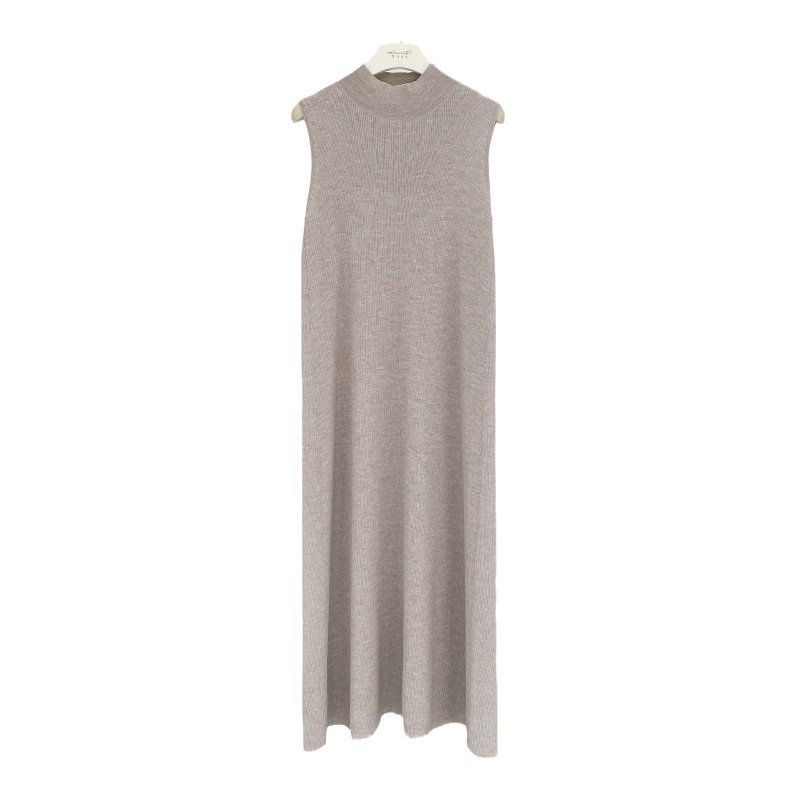 D310 Worsted mulberry silk and fine wool sleeveless fairy vest dress half high collar knitted dress